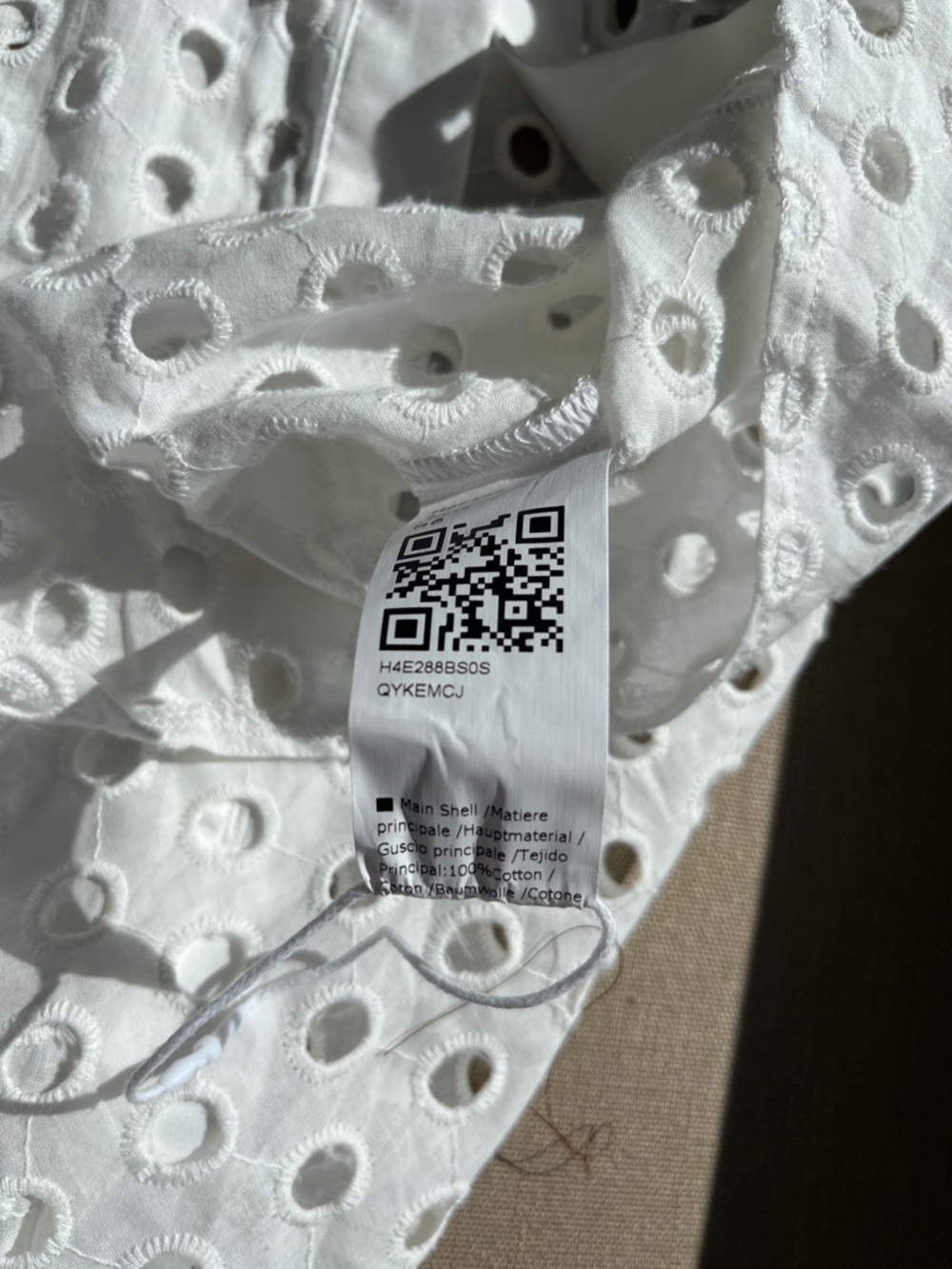 White Eyelet Cotton Button-Up Shirt Beach Coverup NEW Small - Picture 6 of 7